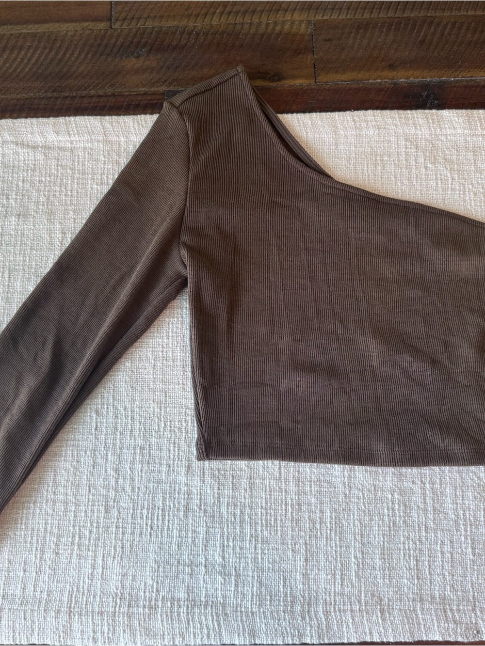 Princess Polly Brown One-Shoulder Ribbed Long Sleeve Top
